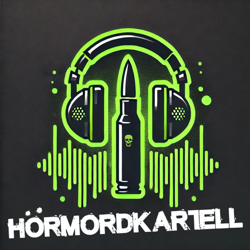 Logo des Hörmordkartells: Kopfhörer mit einer Patrone und Totenkopf über einer Schallwelle